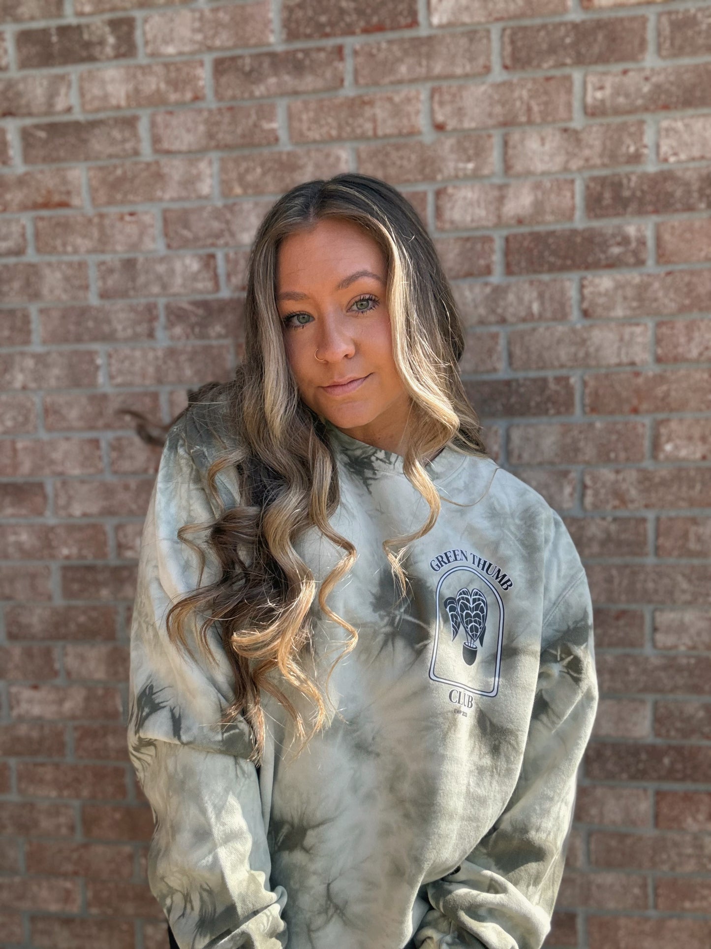 "Green Thumb Club" Olive Tie Dye Crew/Hoodie