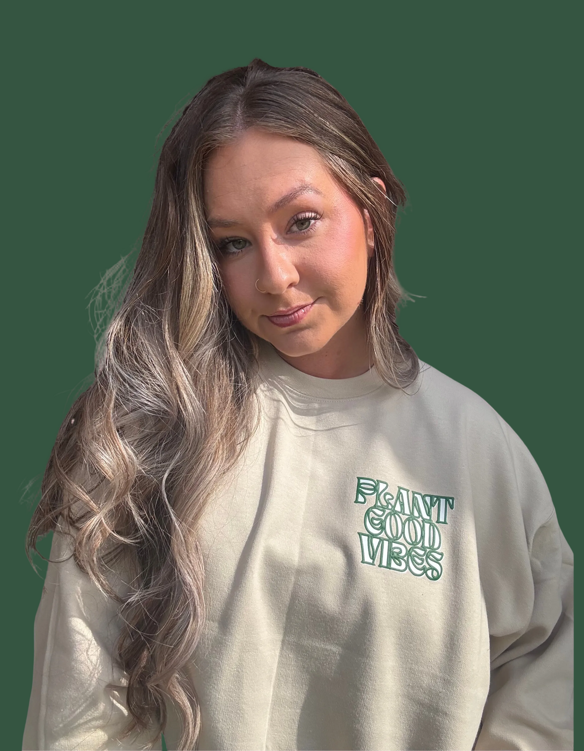 Puffy "Plant Good Vibes" Sand Crewneck