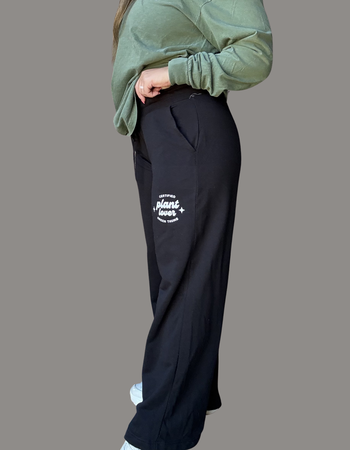 "Plant Lover" Black Wide Leg Pants