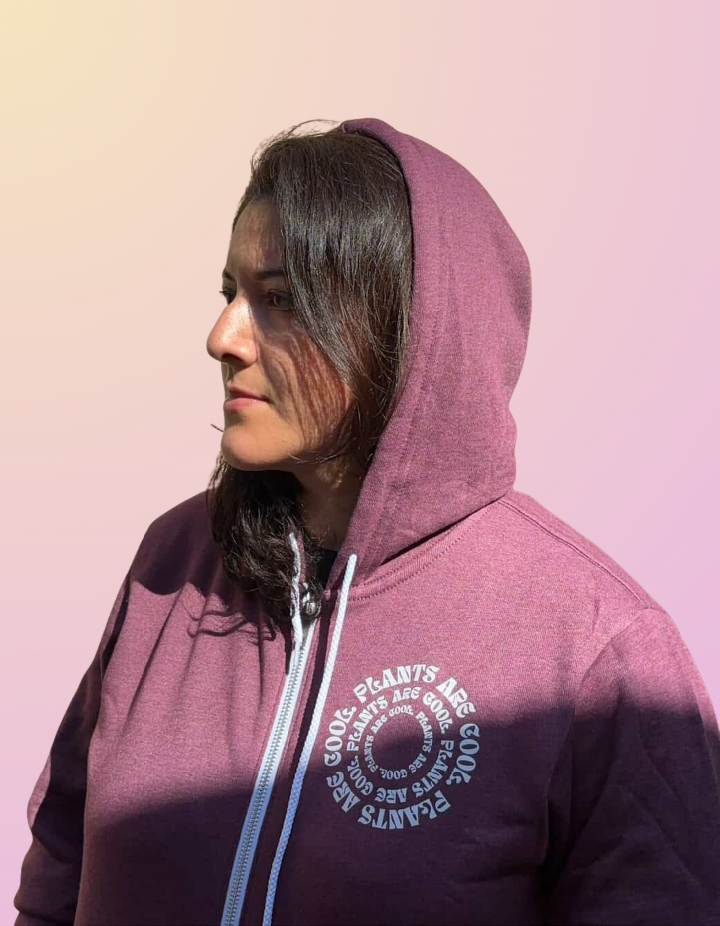 "Plants Are Cool" Heather Maroon Zip Hoodie