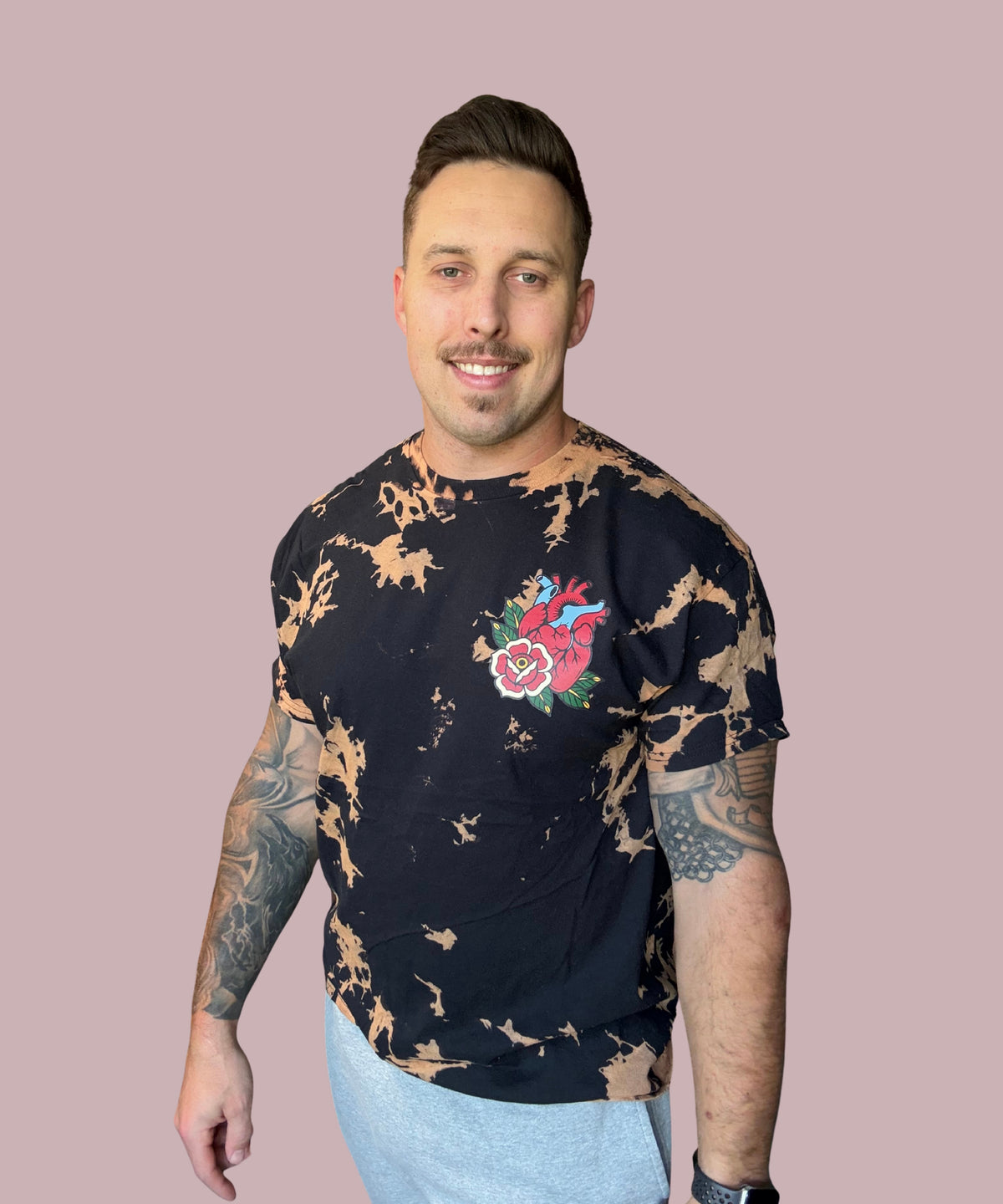 "Traditional Heart" Black Bleach Tee