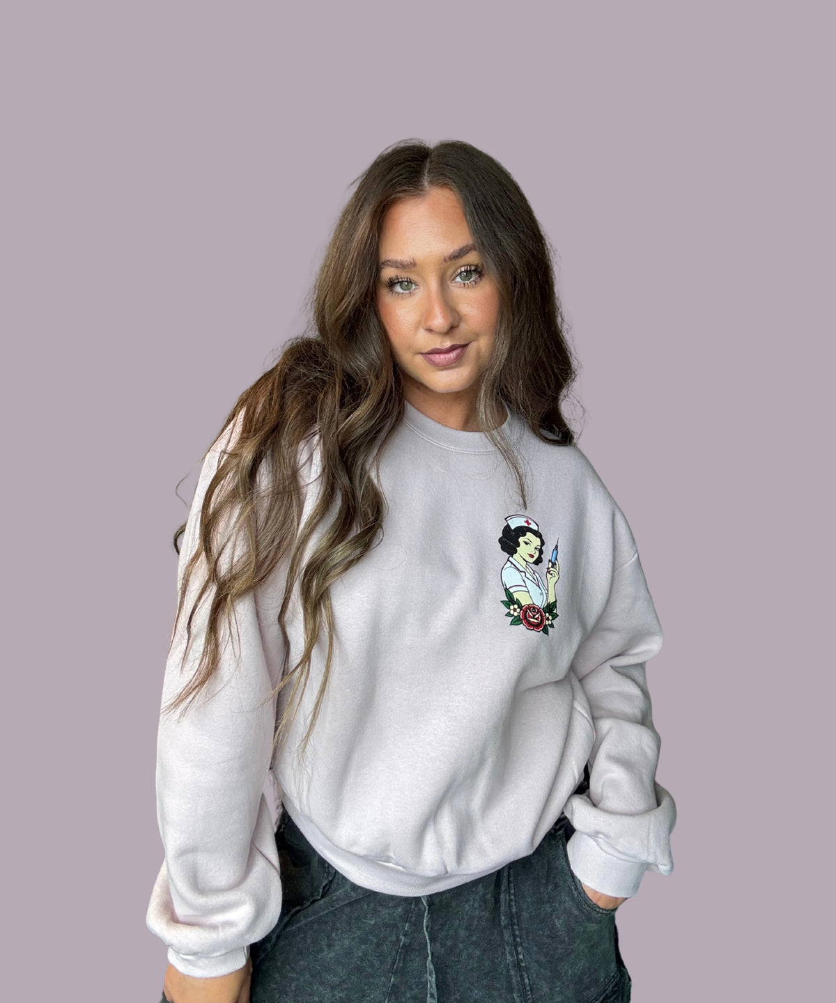 "Traditional Nurse" Blush Mid-Length Crewneck Sweatshirt