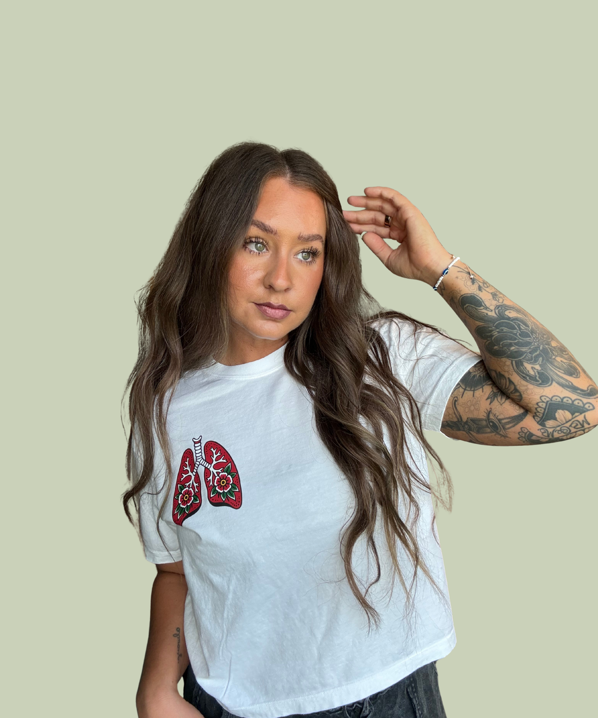 "Deep Breath" White Boxy Cropped Tee
