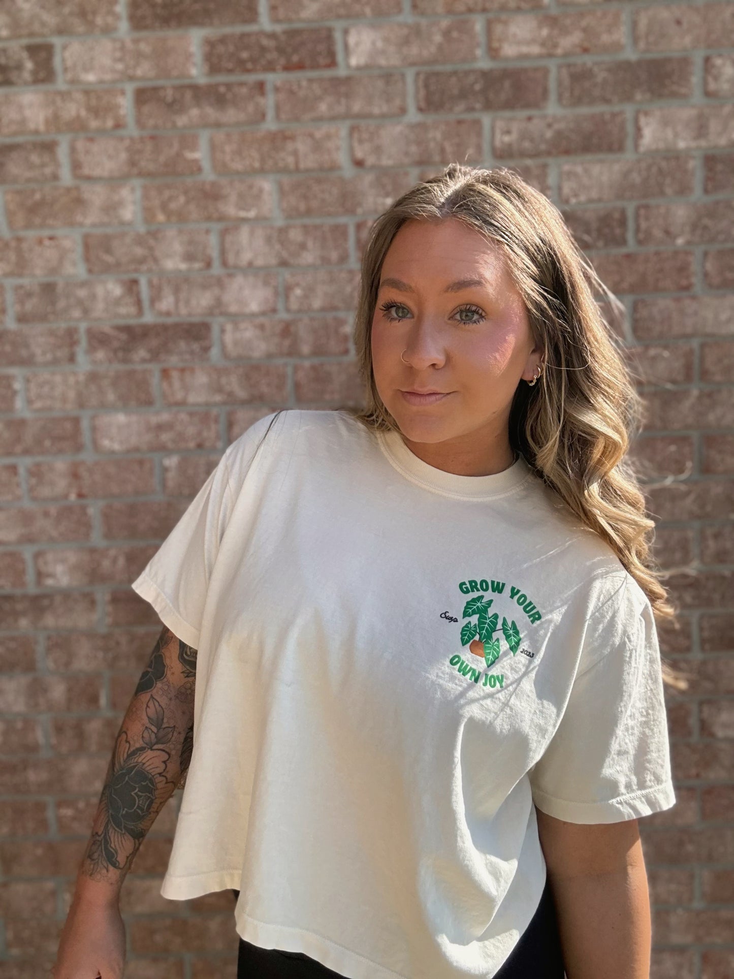 "Grow Your Own Joy" Ivory Boxy Crop