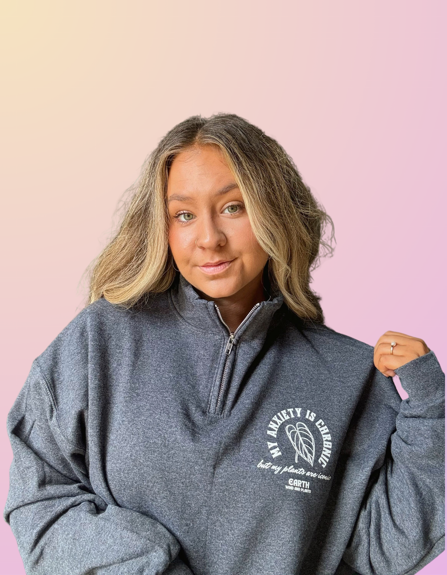 “My Anxiety is Chronic, but My Plants are Iconic” Charcoal Heather Quarterzip