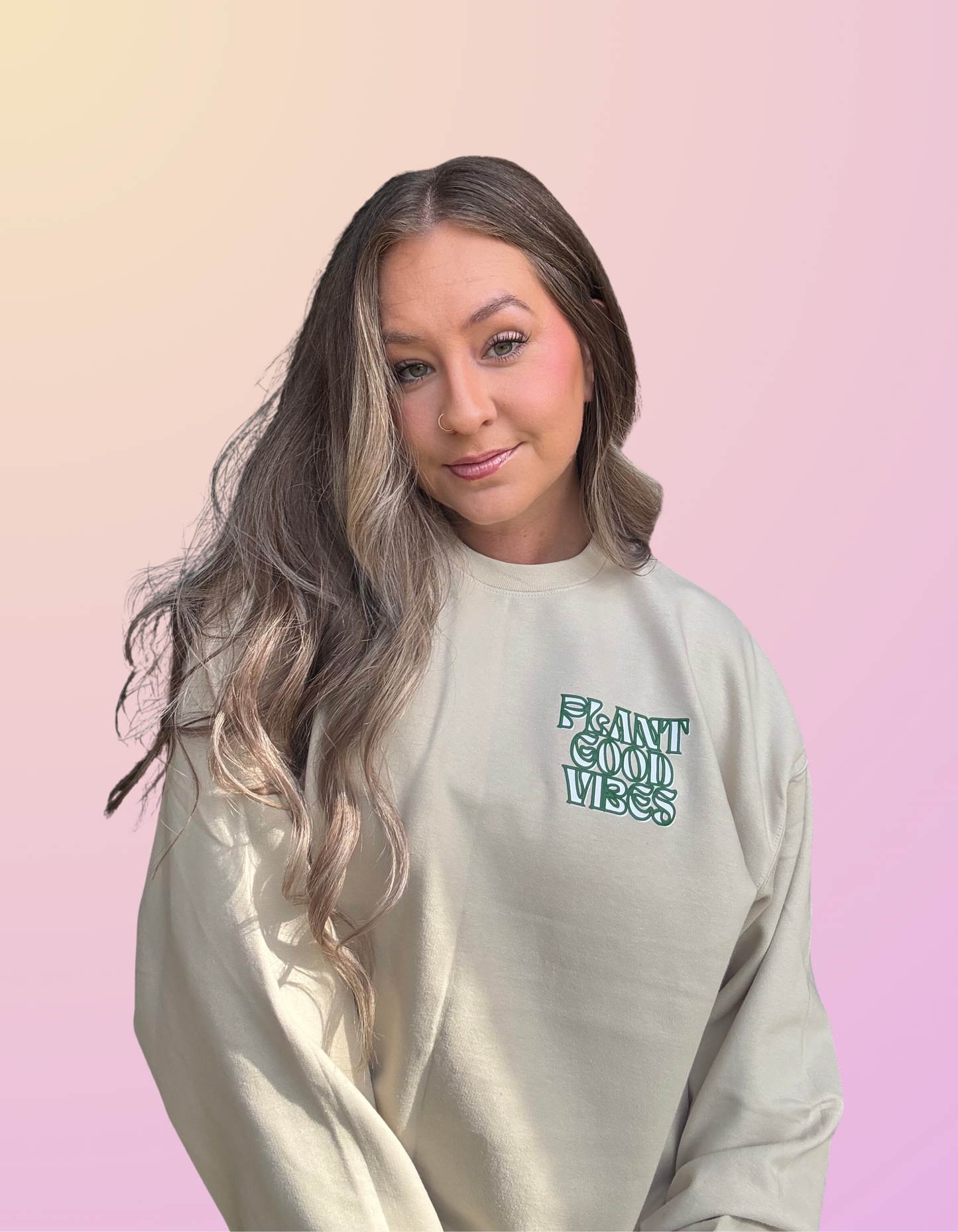 Puffy "Plant Good Vibes" Sand Crewneck