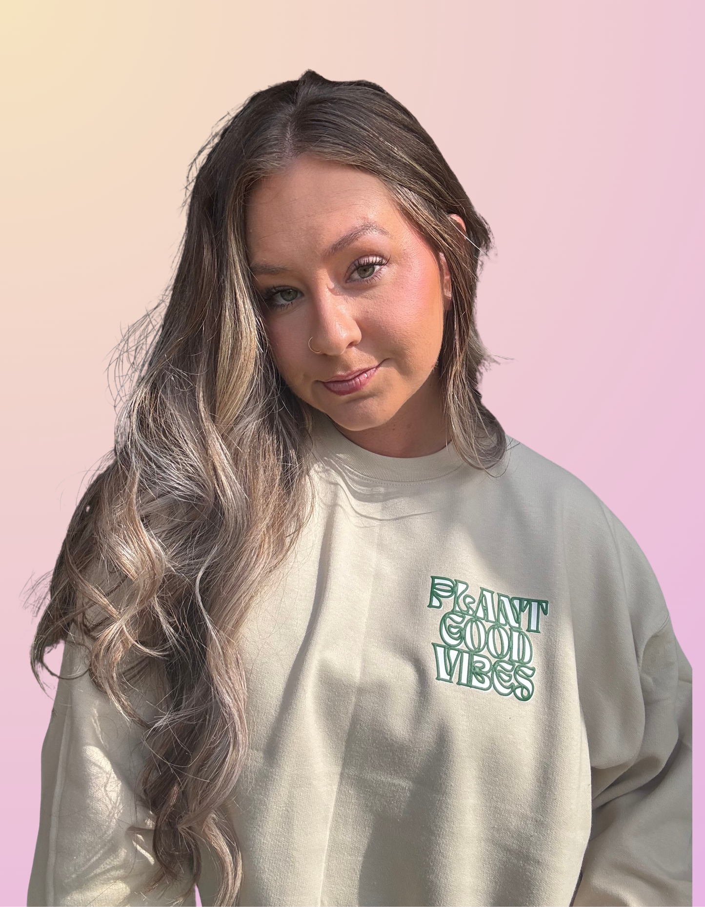 Puffy "Plant Good Vibes" Sand Crewneck