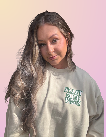 Puffy "Plant Good Vibes" Sand Crewneck