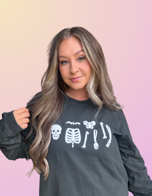 Puffy "Bones" Washed Charcoal Long Sleeve Tee