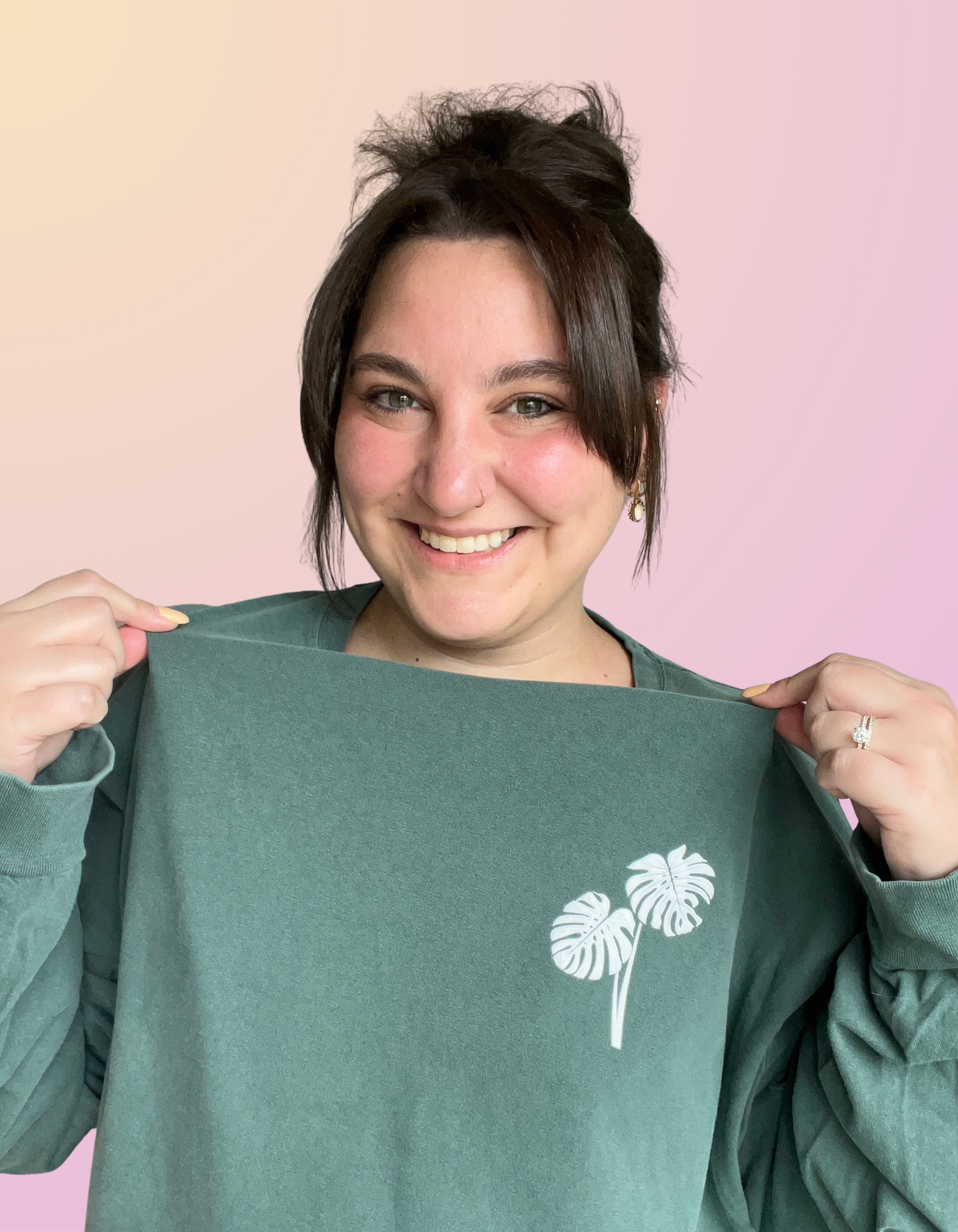 Puffy "Monstera" Washed Pine Long Sleeve Tee