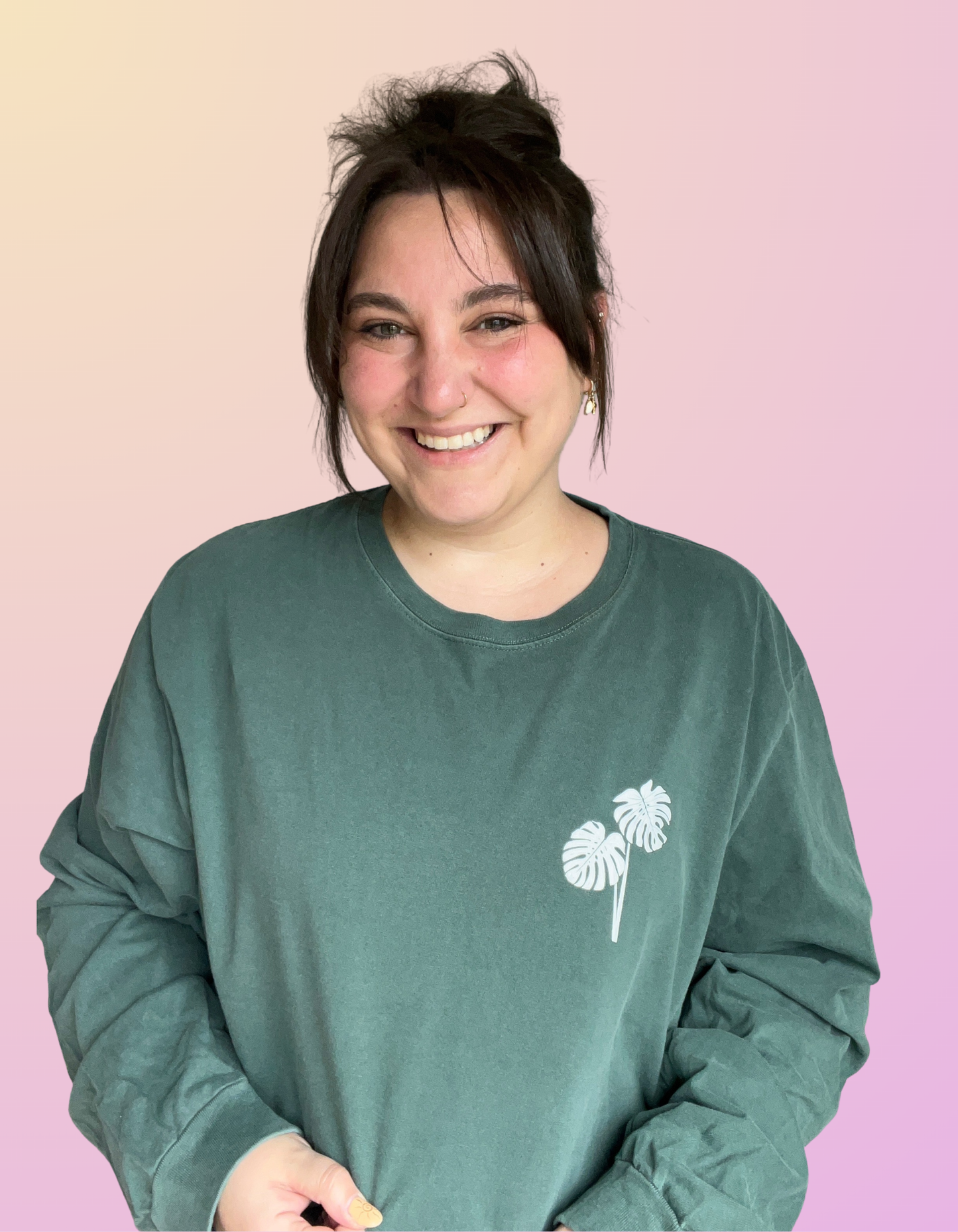 Puffy "Monstera" Washed Pine Long Sleeve Tee