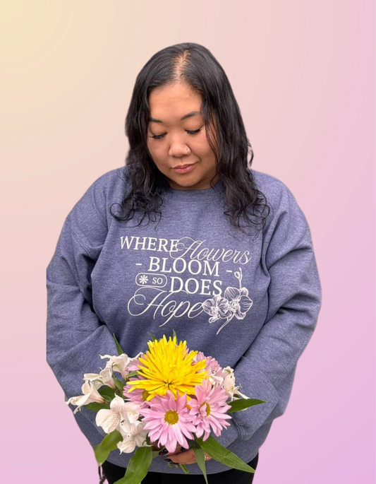 "Where Flowers Bloom" Heather Navy Crewneck