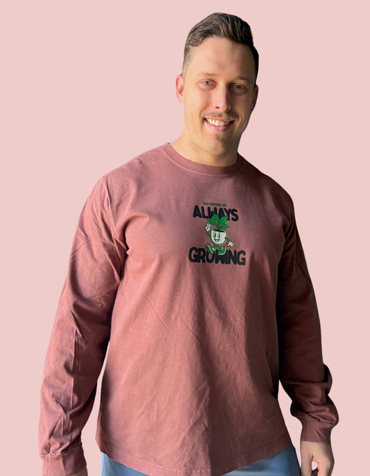 "Always Growing" Washed Chestnut Long-Sleeve Tee