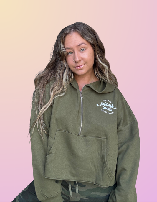 "Certified Plant Lover" Half-Zip Cropped Hoodie
