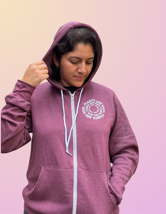 "Plants Are Cool" Heather Maroon Zip Hoodie