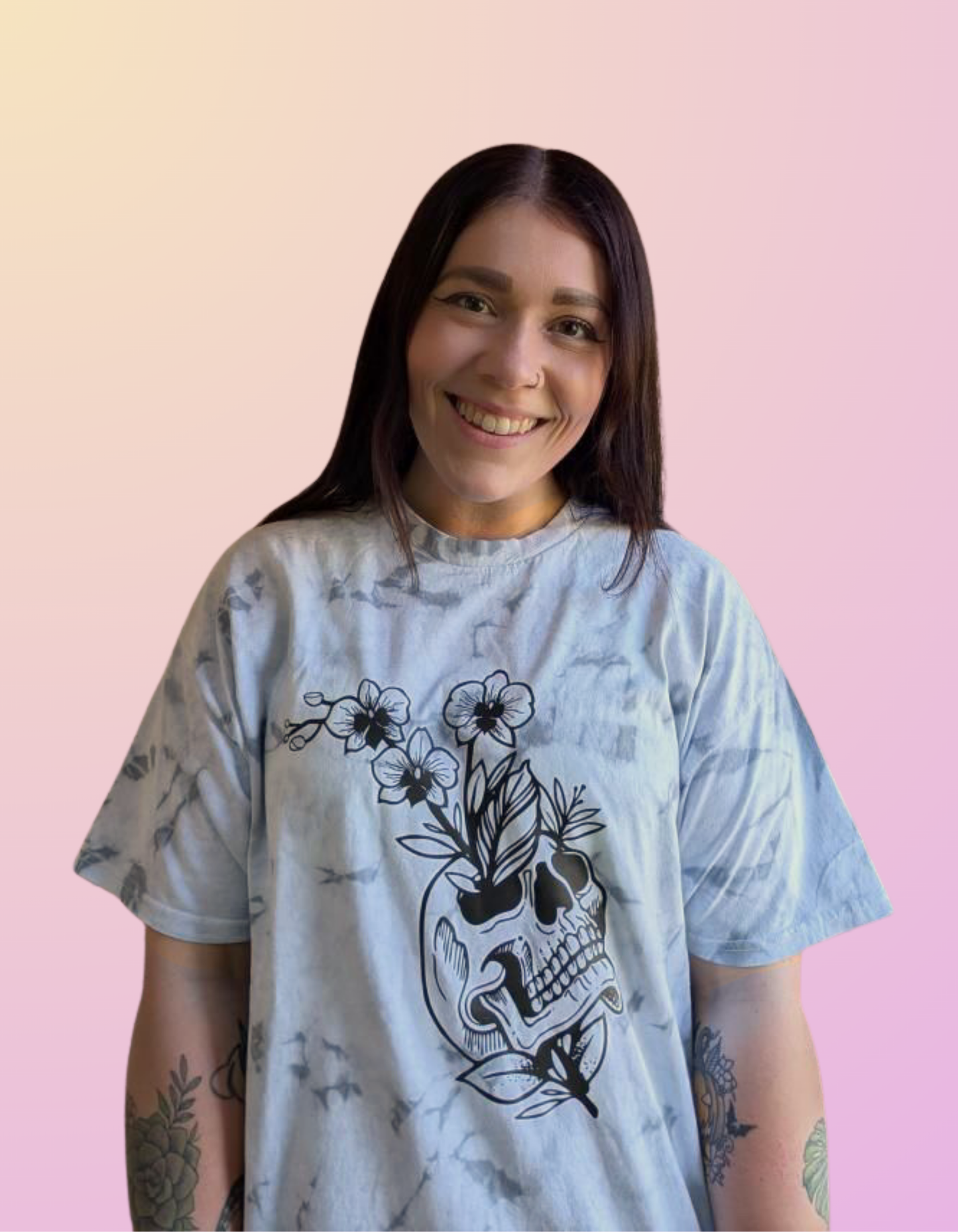 "Orchid Skull" Crystal Silver Tee