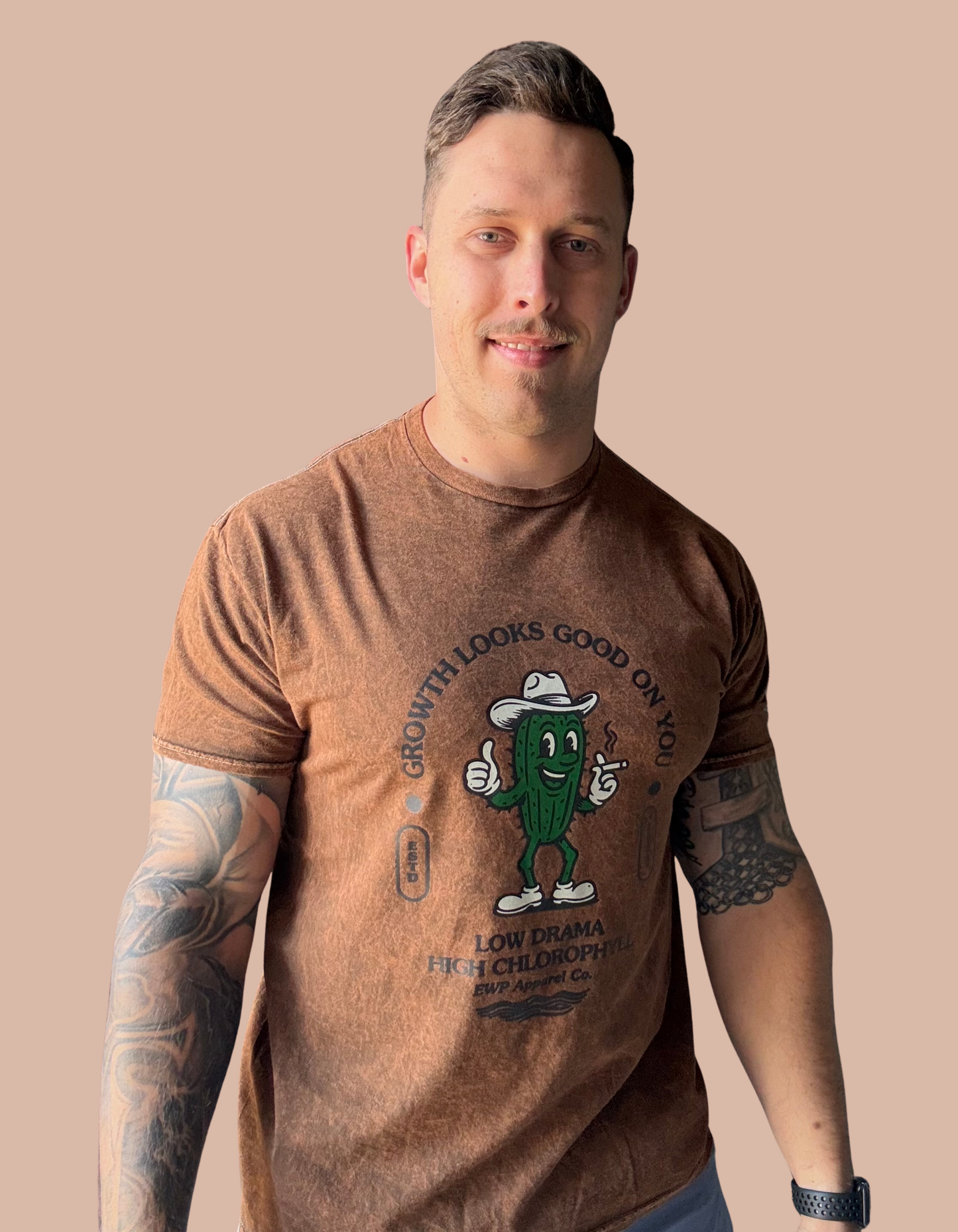 "Growth Looks Good" Mineral-Wash Brown Tee