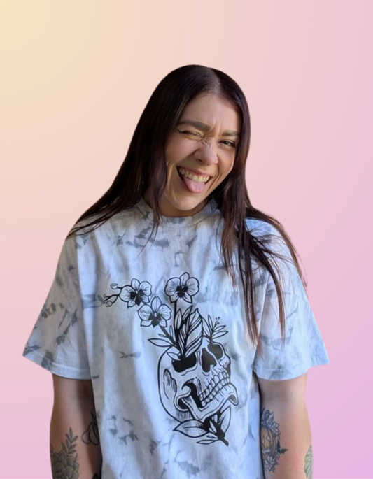 "Orchid Skull" Crystal Silver Tee
