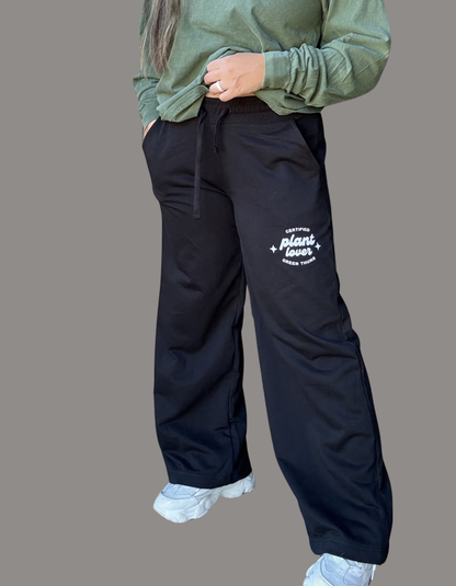 "Plant Lover" Black Wide Leg Pants