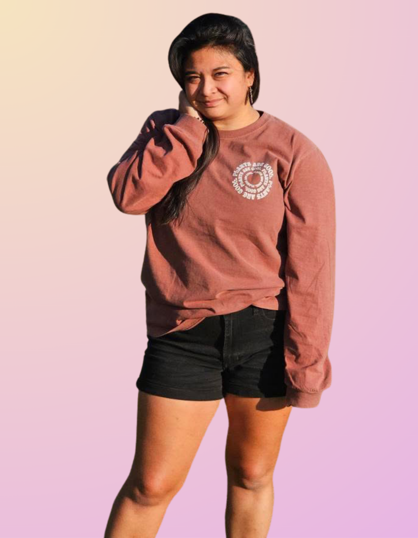 "Plants Are Cool" Washed Chestnut Long Sleeve Shirt