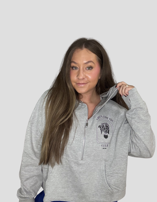 "Green Thumb Anthurium" Half Zip Cropped Hoodie