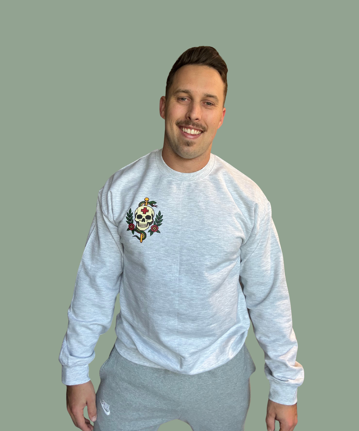 "Rod of Asclepius" Ash Grey Crewneck Sweatshirt