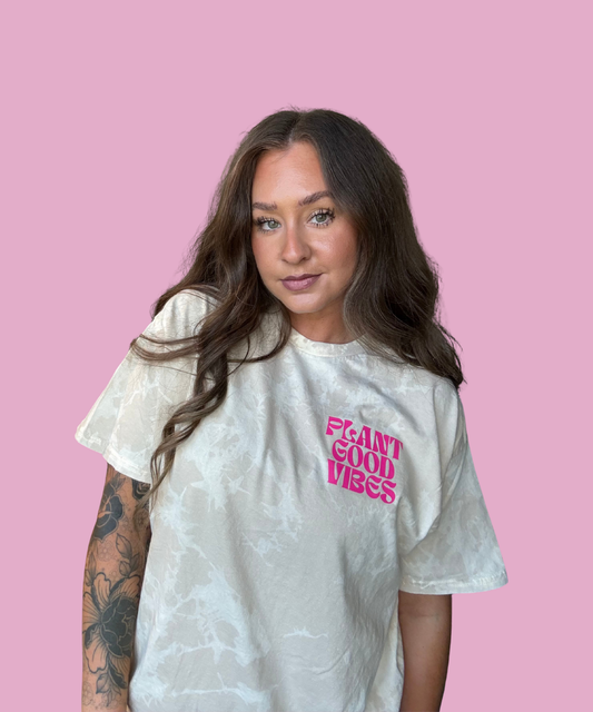 "Plant Good Vibes" Beige Bleach Tee
