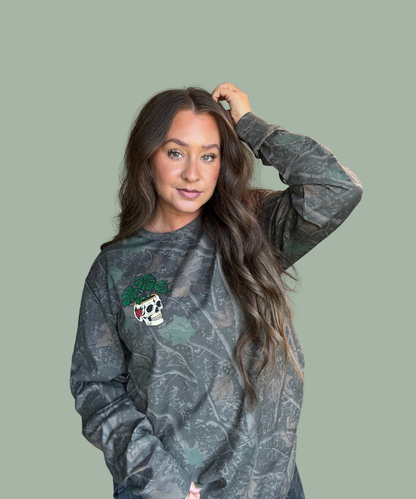 "Monstera Skull" Darkwood Camo Long Sleeve Tee